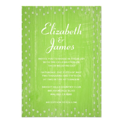 Lime Rustic Country Barn Wood Wedding Invitations