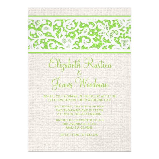 Lime Rustic Country Burlap Wedding Invitations