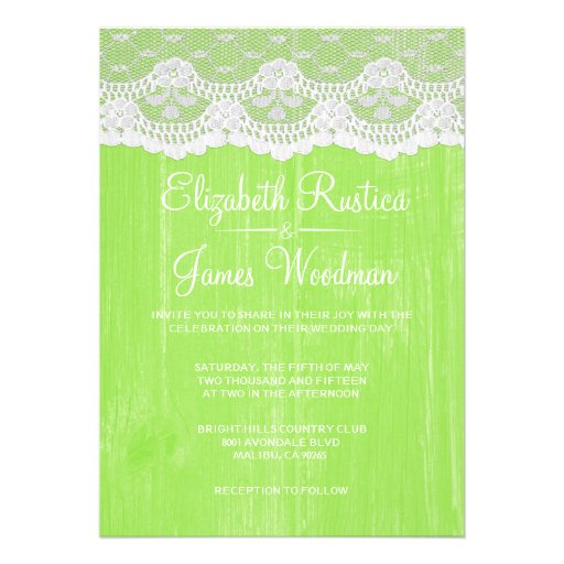Lime Rustic Lace & Barn Wood Wedding Invitations