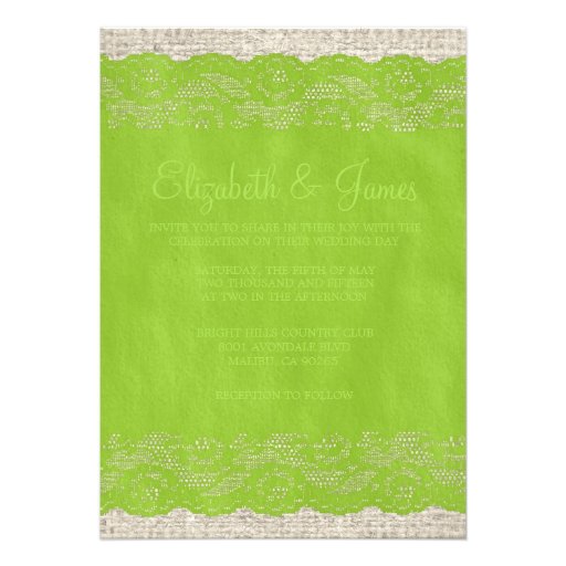 Lime Rustic Lace Wedding Invitations