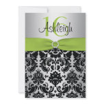 Lime, Silver, and Black Damask Sweet 16 Invitation