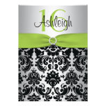 Lime, Silver, and Black Damask Sweet 16 Invitation