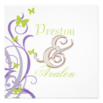 LIme Spring Butterfly Scroll Wedding Invitation