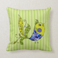 Lime Stripes With Blue and Green Bird Pillows