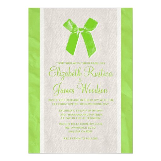 Lime Vintage Bow & Linen Wedding Invitations