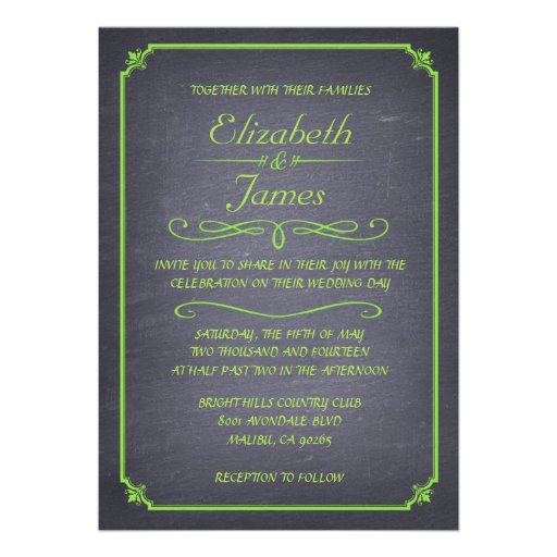 Lime Vintage Chalkboard Wedding Invitations
