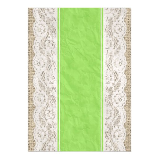 Lime Vintage Linen Burlap Lace Wedding Invitations