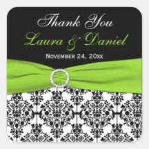 Lime, White, and Black Damask Wedding Favor Stickers