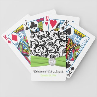 Lime White Black Damask Bat Mitzvah Playing Cards
