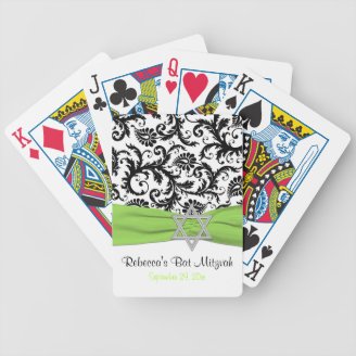 Lime White Black Damask Bat Mitzvah Playing Cards