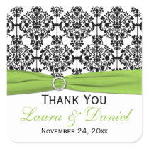 Lime, White, Black Damask Wedding Favor Sticker