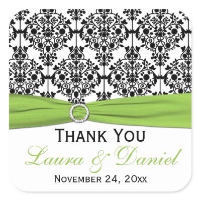 Lime, White, Black Damask Wedding Favor Sticker