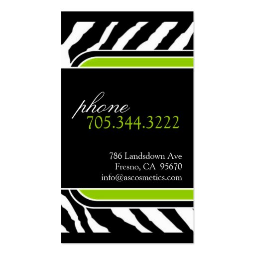 Lime Zebra Print  Business Card (back side)