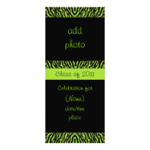 Lime zebra striped GRAD invitation