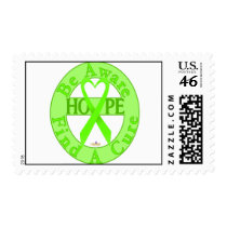 LimeGreenHeartRibbonBeAwareFindCureLight postage