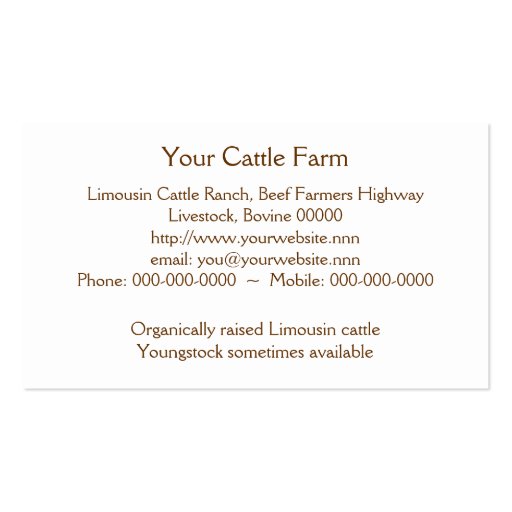 Limousin beef cattle business card (back side)