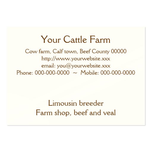 Limousin bull business card (back side)