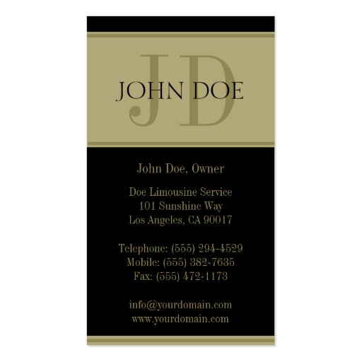 Limousine Service Gold Letters Business Card Template (back side)