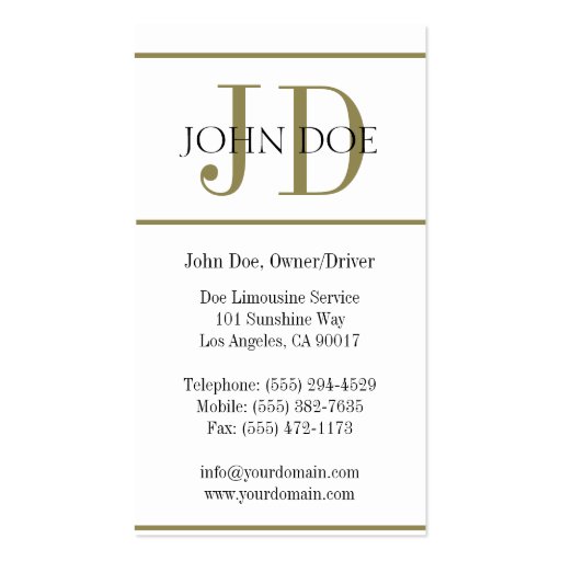 Limousine Service White/Gold Stripe Business Card Templates (back side)