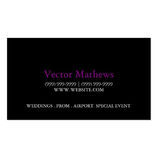 Limousines, Limo Services, Driver Business Card (back side)