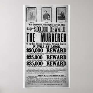 Lincoln Assassination Wanted Poster print