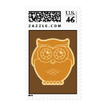 Line Art Owl Postage Stamps (brown background)