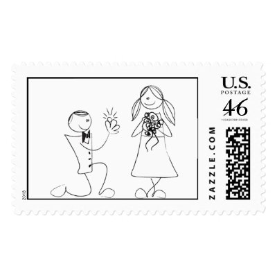 Line Drawing Bride And Groom Postage Stamps by White Wedding Wedding 