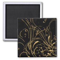 curvilinear, linear, art, design, abstract, flourish, black, gold, gift, gifts, magnet, magnets, Ímã com design gráfico personalizado