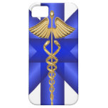 Líneas azules/símbolo del caduceo EMT del oro iPhone 5 Funda
