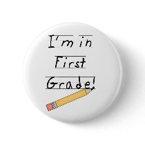Lined Paper and Pencil First Grade Button