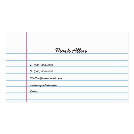 Lined Paper Business Card Templates