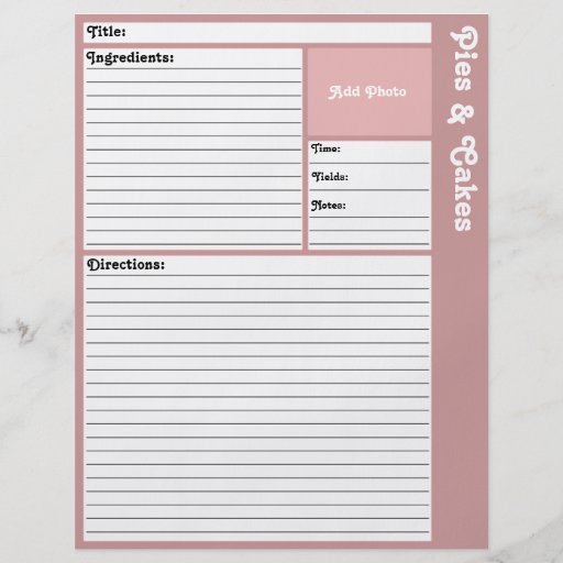 Lined Recipe Page (Mauve) Flyers