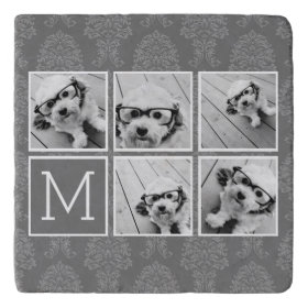 Linen and Gray Instagram 5 Photo Collage Monogram Trivets