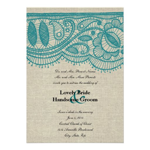 Linen and Teal Lace Wedding Invitation
