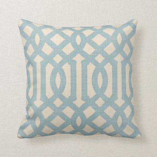 Linen Beige and Blue Modern Trellis Throw Pillows Zazzle