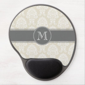 Linen Beige and Charcoal Damask Pattern Gel Mouse Mats