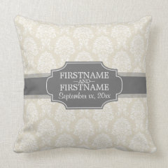Linen Beige and Charcoal Damask Pattern Pillows