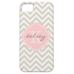 Linen Beige and Pink Chevron Custom Monogram iPhone 5 Cases