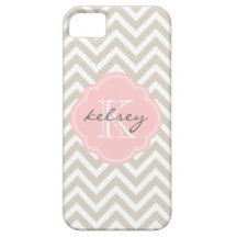 Linen Beige and Pink Chevron Custom Monogram iPhone 5 Cases