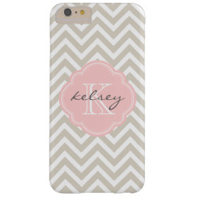 Linen Beige and Pink Chevron Custom Monogram Barely There iPhone 6 Plus Case