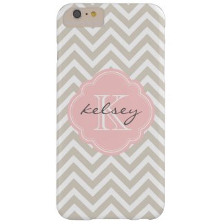 Linen Beige and Pink Chevron Custom Monogram Barely There iPhone 6 Plus Case