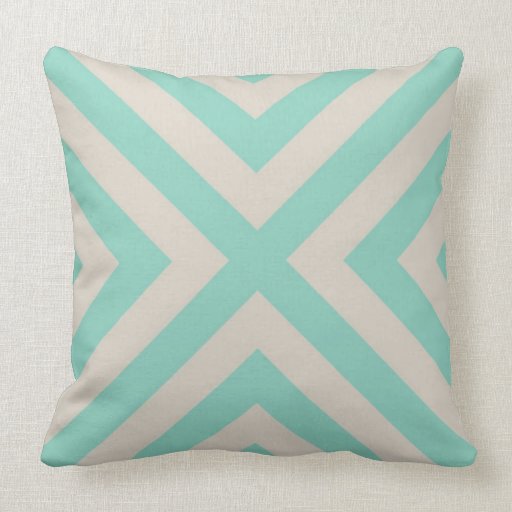 Linen Beige & Aqua Modern Chevron Stripes Throw Pillows