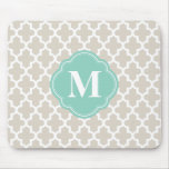 Linen Beige & Aqua Modern Moroccan Custom Monogram Mouse Pads