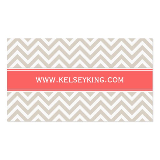 Linen Beige & Coral Chevron Custom Monogram Business Card Templates (back side)