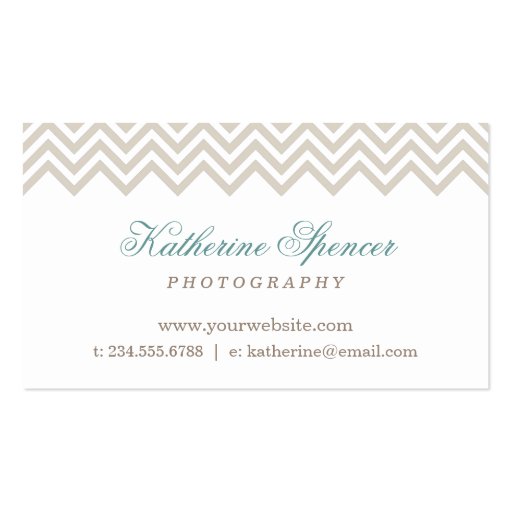 Linen Beige Modern Chevron and Polka Dots Business Cards (front side)