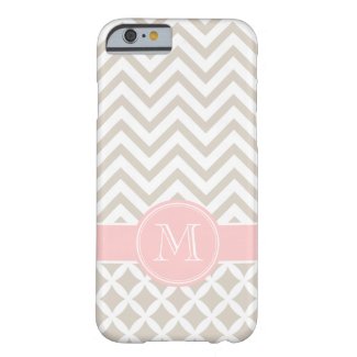 Linen Beige & Pink Chevron Custom Monogram iPhone 6 Case