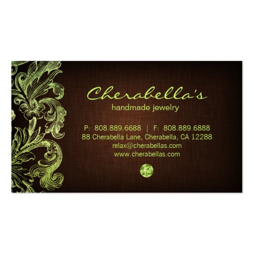Linen Jewelry Business Card Chocolate Brown Lime (back side)