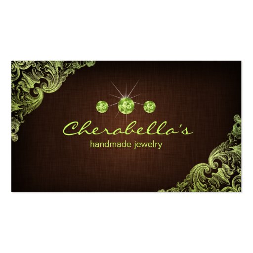 Linen Jewelry Business Card Chocolate Brown Lime (front side)