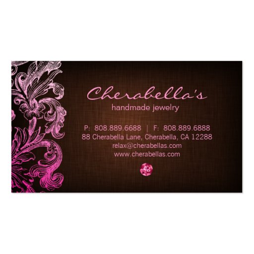 Linen Jewelry Business Card Chocolate Brown Pink (back side)