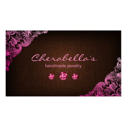 Linen Jewelry Business Card Chocolate Brown Pink (front side)